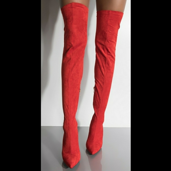 red suede stiletto boots